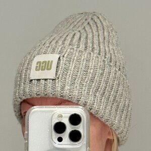 UGG Ribbed Beanie Toque – Grey with Logo Front